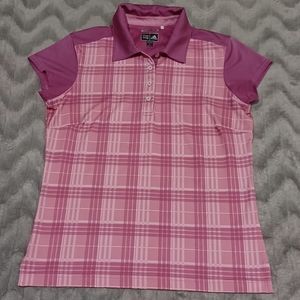 Adidas Womens Size S Pink Plaid Short Sleeve Climacool Polo Shirt